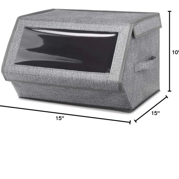 Set of 2 Stackable Window Box Closet Organizer Storage Bin with Magnetic Closure - Picture 3 of 9